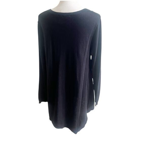 Lori By Lori Goldstein Assymetrical Tunic Sweater Cotton Cashmere Large Black - Picture 2 of 7